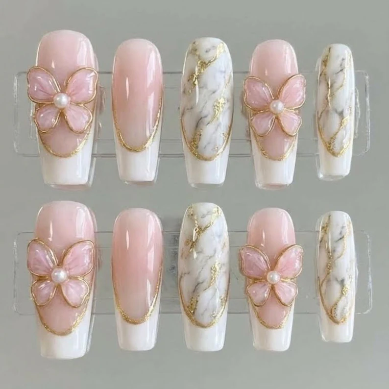 Marble Nail Art, Bridal Nail Art, press on nails, custom press on nails, fake nails, Nails Art, stained glass nails, gold press on nails, 3d press on nails, luxury press on nails, handmade press on nails