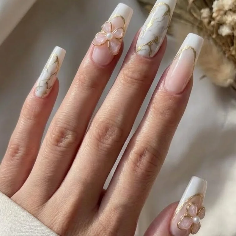Marble Nail Art, Bridal Nail Art, press on nails, custom press on nails, fake nails, Nails Art, stained glass nails, gold press on nails, 3d press on nails, luxury press on nails, handmade press on nails
