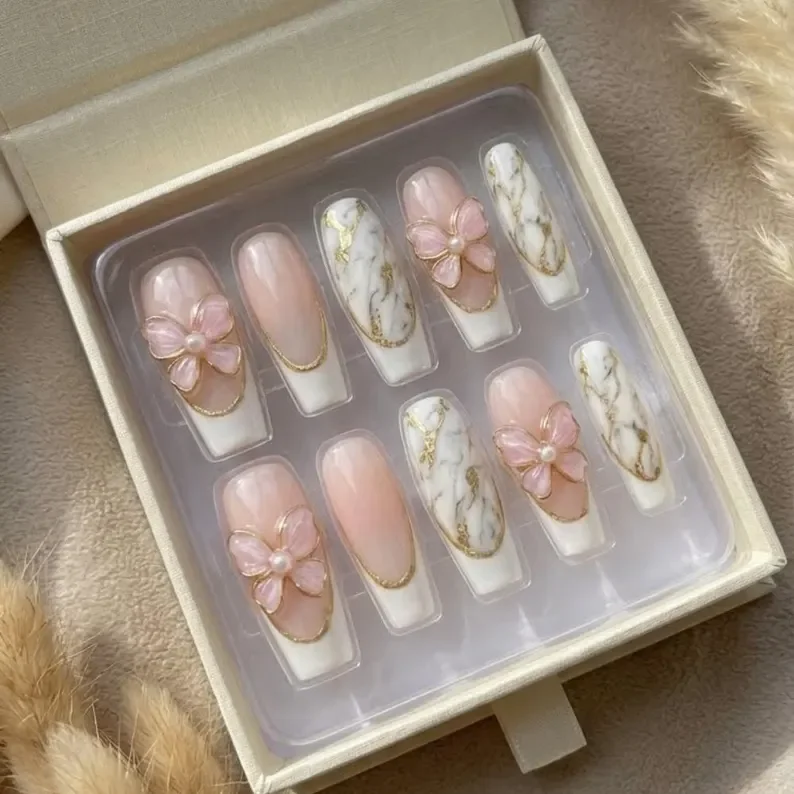 Gold Chrome, French Tip Nails, press on nails, custom press on nails, fake nails, Nails Art, stained glass nails, gold press on nails, 3d press on nails, luxury press on nails, handmade press on nails