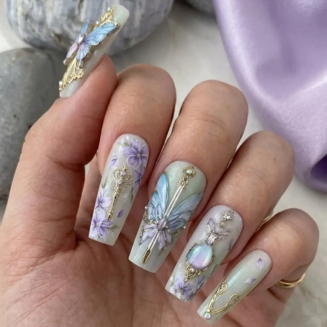 Potion Key Set, Filigree Nail Art, press on nails, custom press on nails, fake nails, Nails Art, stained glass nails, gold press on nails, 3d press on nails, luxury press on nails, handmade press on nails