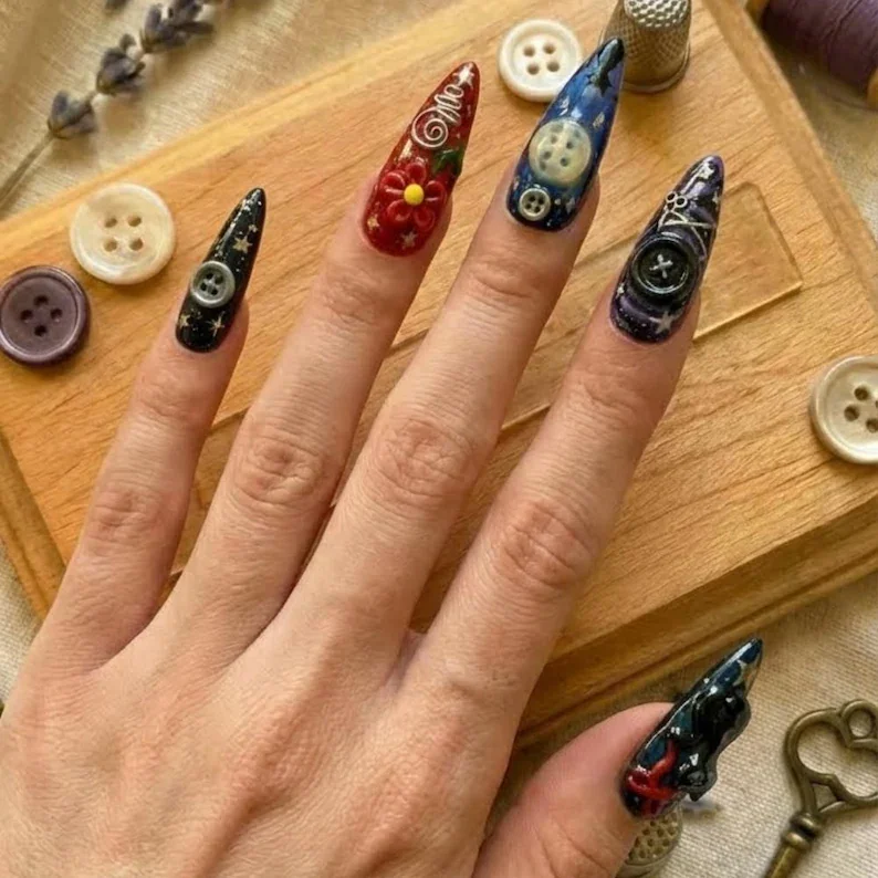 whimsical nail art, cat themed nails, press on nails, custom press on nails, fake nails, Nails Art, stained glass nails, gold press on nails, 3d press on nails, luxury press on nails, handmade press on nails