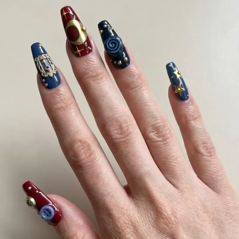 3D button nails, press on nails, custom press on nails, fake nails, Nails Art, stained glass nails, gold press on nails, 3d press on nails, luxury press on nails, handmade press on nails