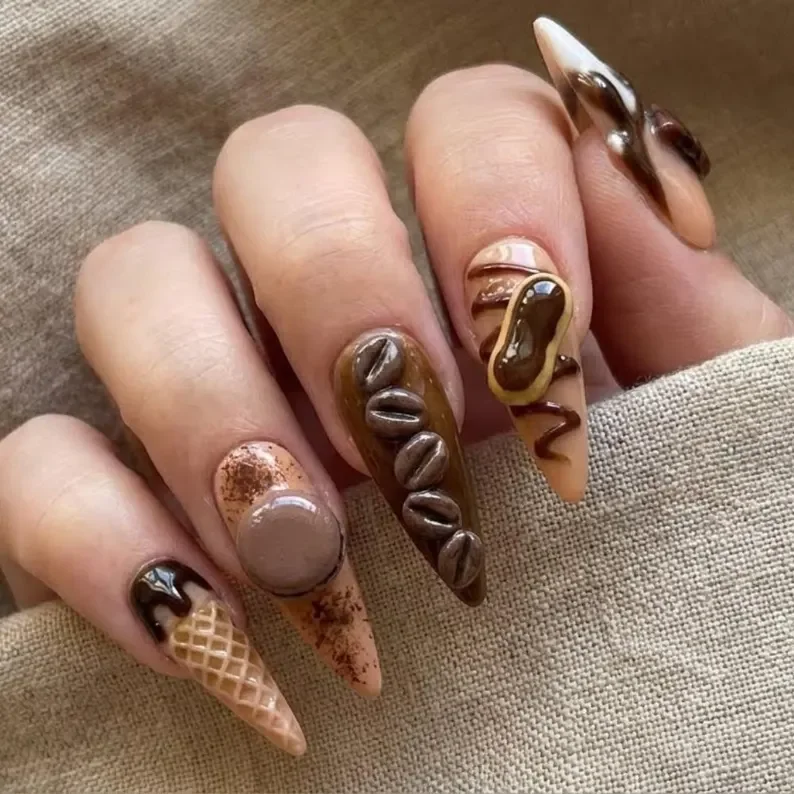 coffee nail art, bakery nail art, press on nails, custom press on nails, fake nails, Nails Art, stained glass nails, gold press on nails, 3d press on nails, luxury press on nails, handmade press on nails