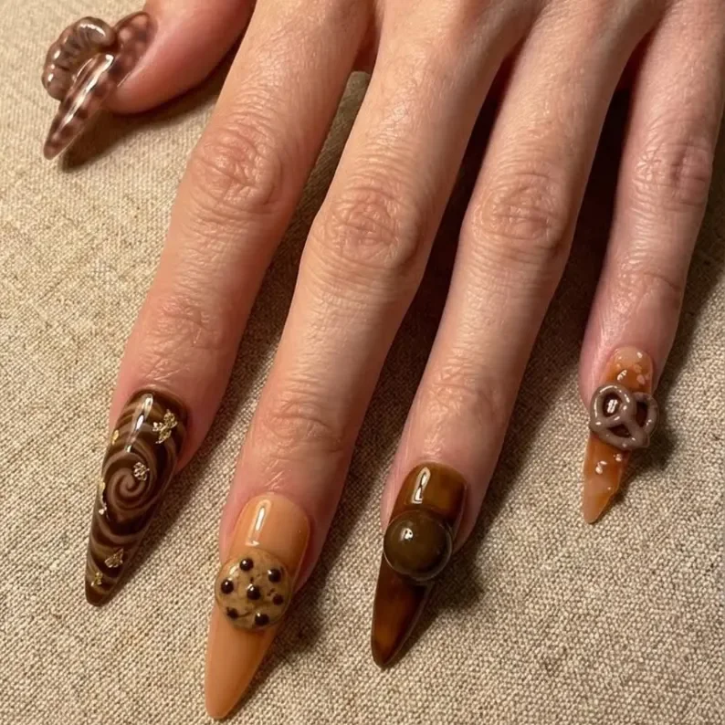 3D café romance, gourmet press on, press on nails, custom press on nails, fake nails, Nails Art, stained glass nails, gold press on nails, 3d press on nails, luxury press on nails, handmade press on nails