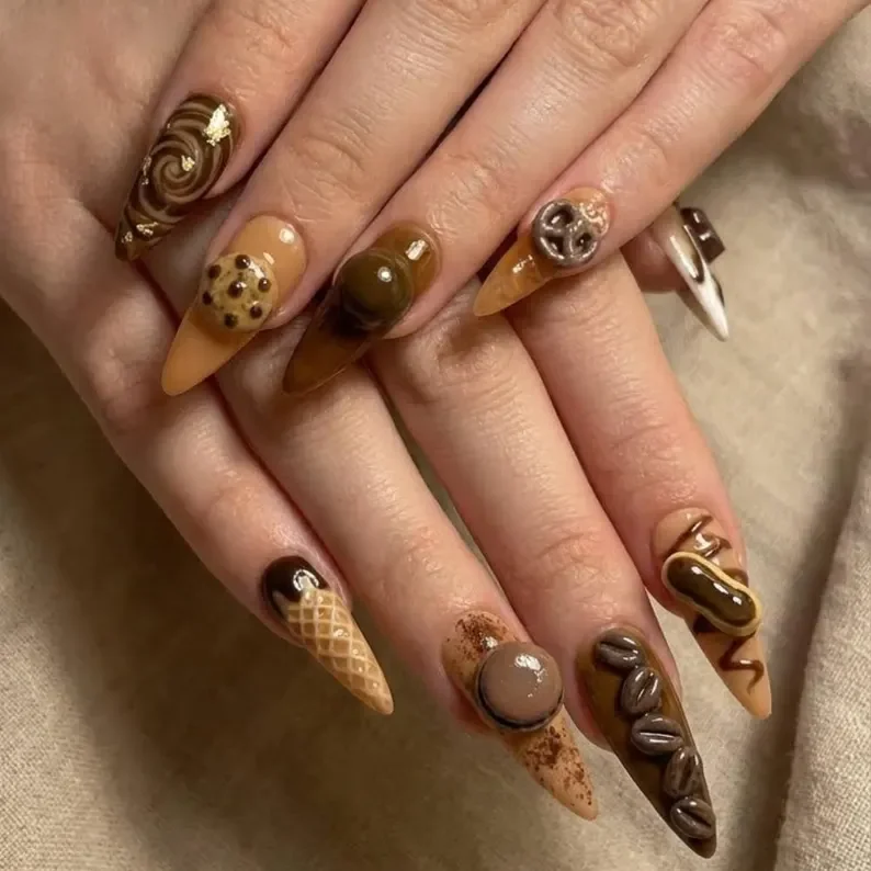 hand sculpted nails, 3D nail design, press on nails, custom press on nails, fake nails, Nails Art, stained glass nails, gold press on nails, 3d press on nails, luxury press on nails, handmade press on nails