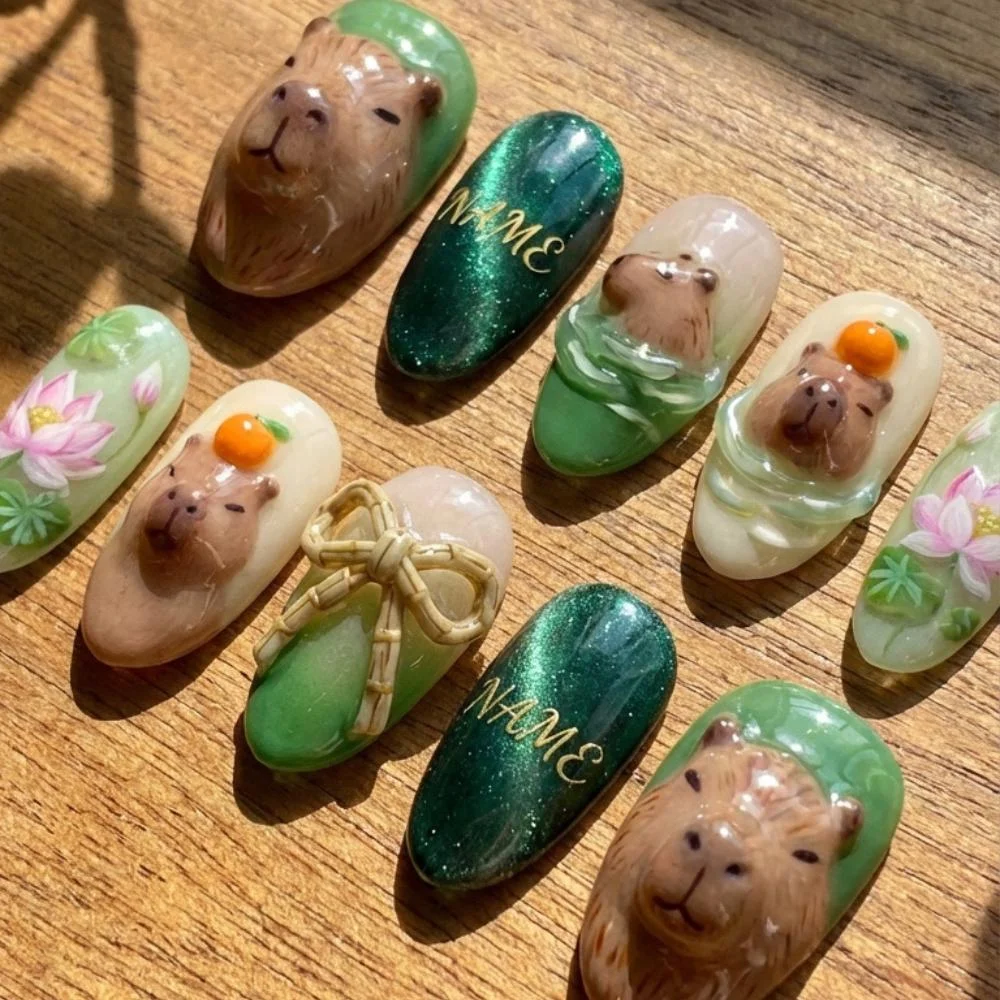 kawaii nail set, spa themed nails, press on nails, custom press on nails, fake nails, Nails Art, stained glass nails, gold press on nails, 3d press on nails, luxury press on nails, handmade press on nails