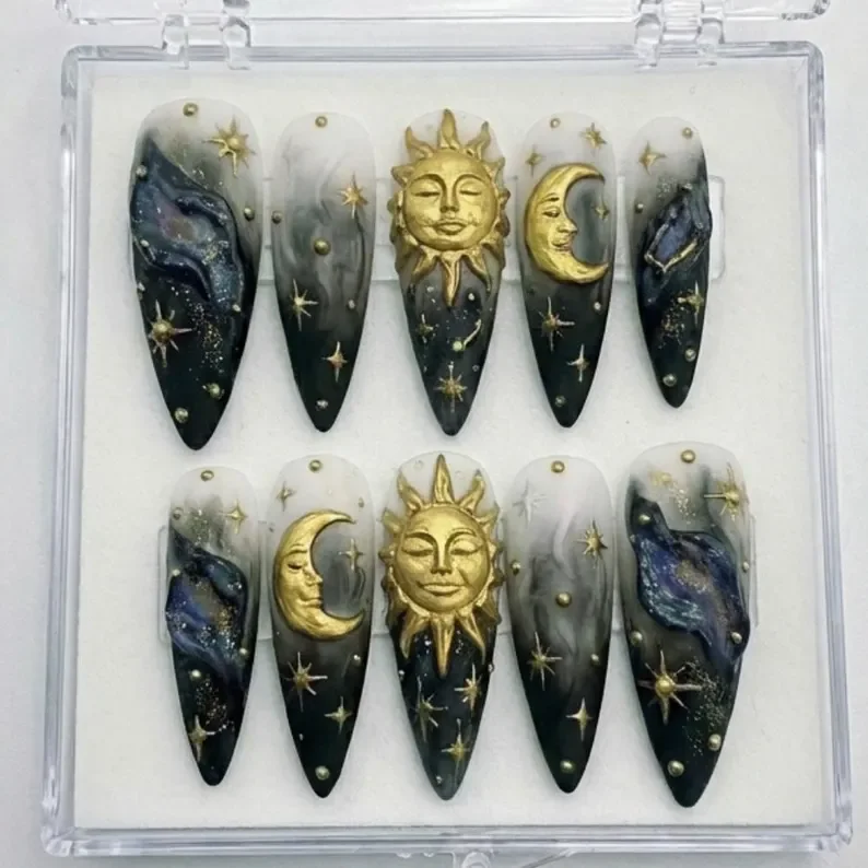 press on nails, custom press on nails, fake nails, Nails Art, stained glass nails, gold press on nails, 3d press on nails, luxury press on nails, handmade press on nails