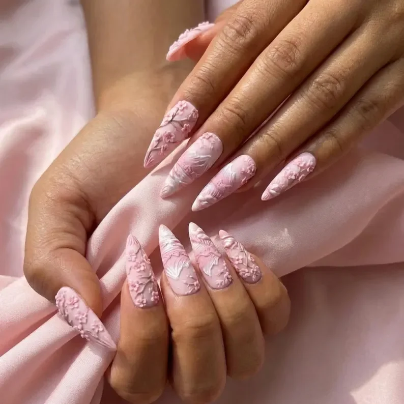 Sculpted Nail Art, Sakura Sanctuary, press on nails, custom press on nails, fake nails, Nails Art, stained glass nails, gold press on nails, 3d press on nails, luxury press on nails, handmade press on nails