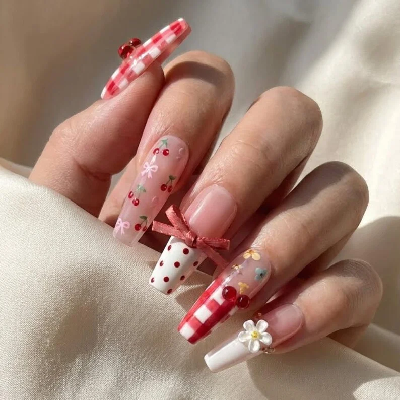 Bow Accent Nails, Coquette Nail Design, press on nails, custom press on nails, fake nails, Nails Art, stained glass nails, gold press on nails, 3d press on nails, luxury press on nails, handmade press on nails