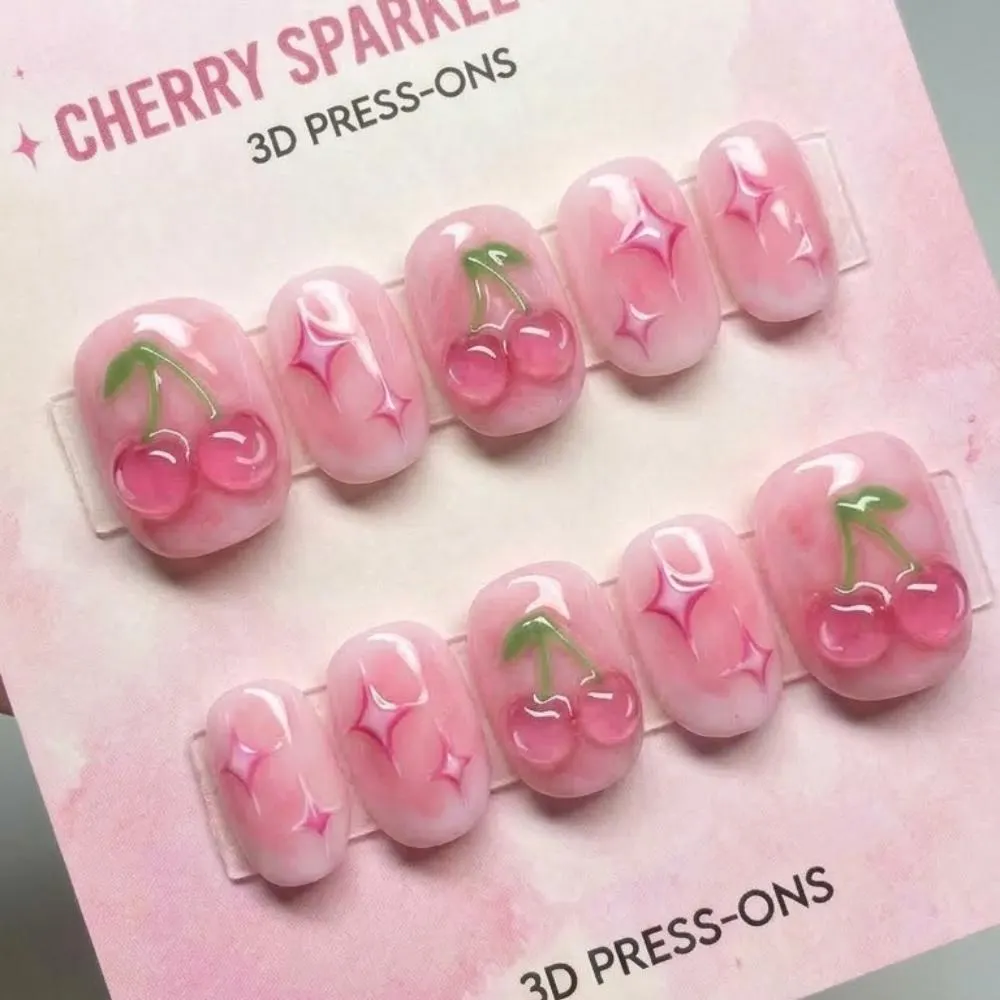 3D Press On Nails, 3D Cherry Sparkle, press on nails, custom press on nails, fake nails, Nails Art, stained glass nails, gold press on nails, 3d press on nails, luxury press on nails, handmade press on nails