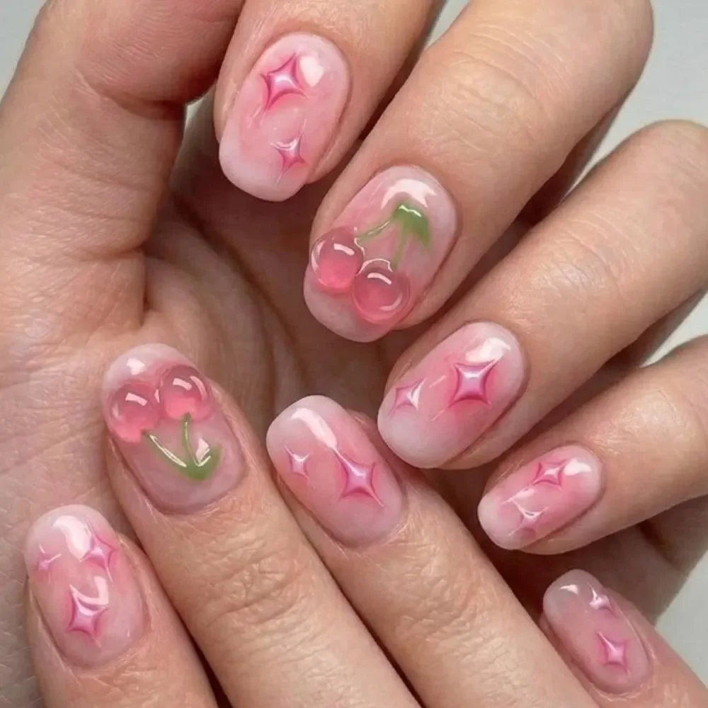 Round Press On, Kawaii Coquette, press on nails, custom press on nails, fake nails, Nails Art, stained glass nails, gold press on nails, 3d press on nails, luxury press on nails, handmade press on nails