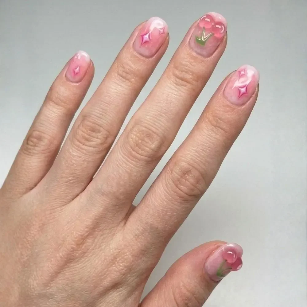 Coquette Nail Art, Super Short Round, press on nails, custom press on nails, fake nails, Nails Art, stained glass nails, gold press on nails, 3d press on nails, luxury press on nails, handmade press on nails