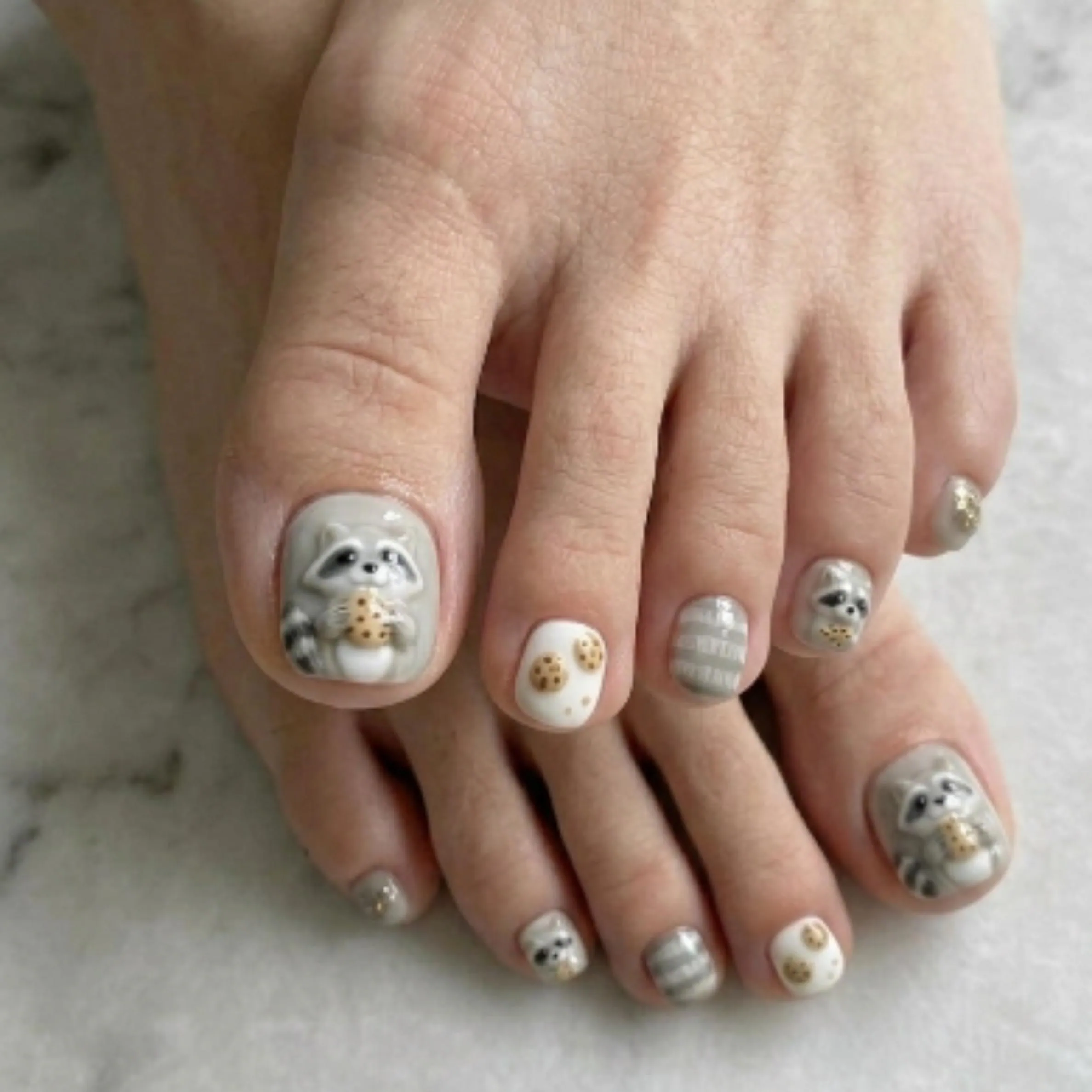 Press On Toes, Kawaii Trash Panda, press on nails, custom press on nails, fake nails, Nails Art, stained glass nails, gold press on nails, 3d press on nails, luxury press on nails, handmade press on nails