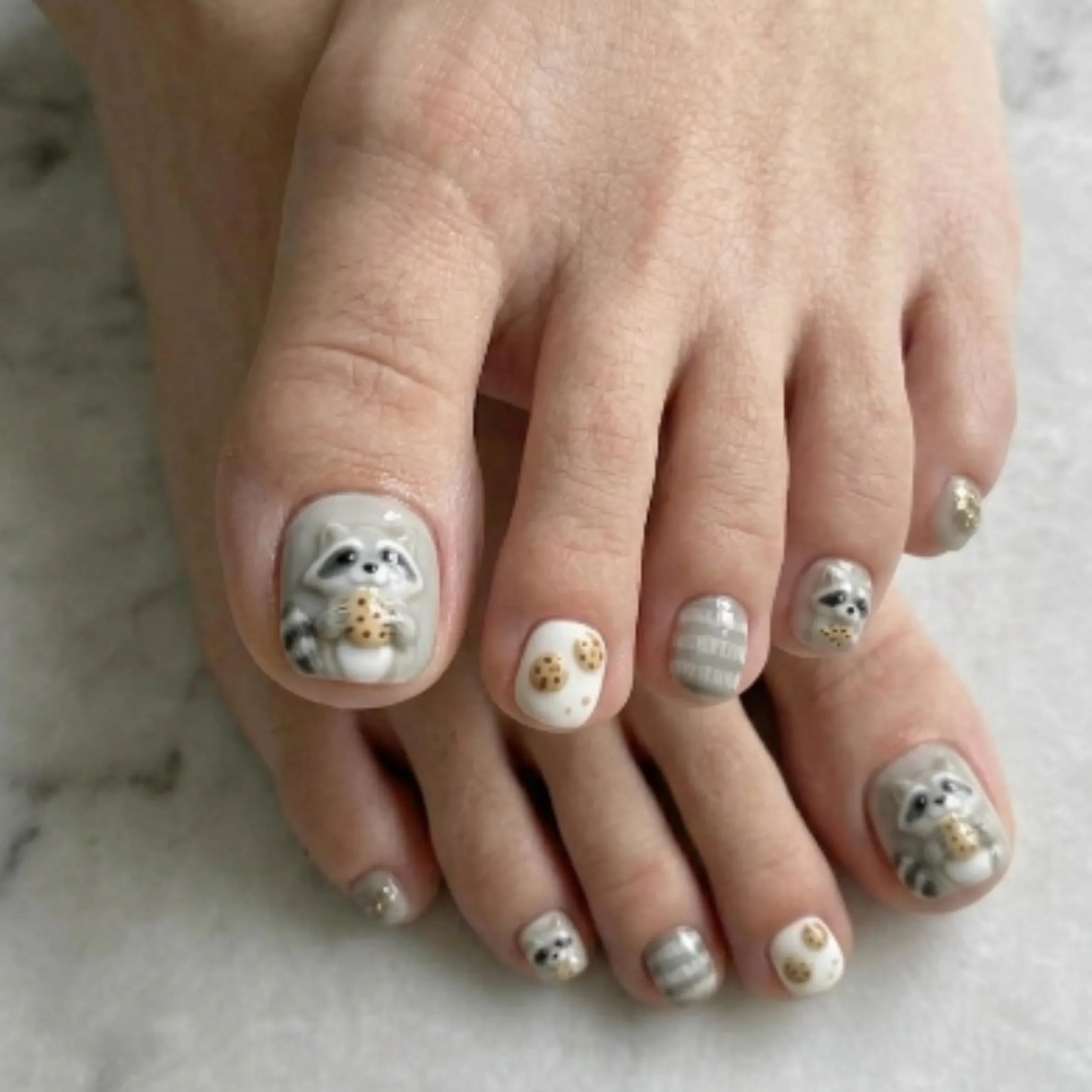 3D Cookie Bandit, Raccoon Press On, press on nails, custom press on nails, fake nails, Nails Art, stained glass nails, gold press on nails, 3d press on nails, luxury press on nails, handmade press on nails