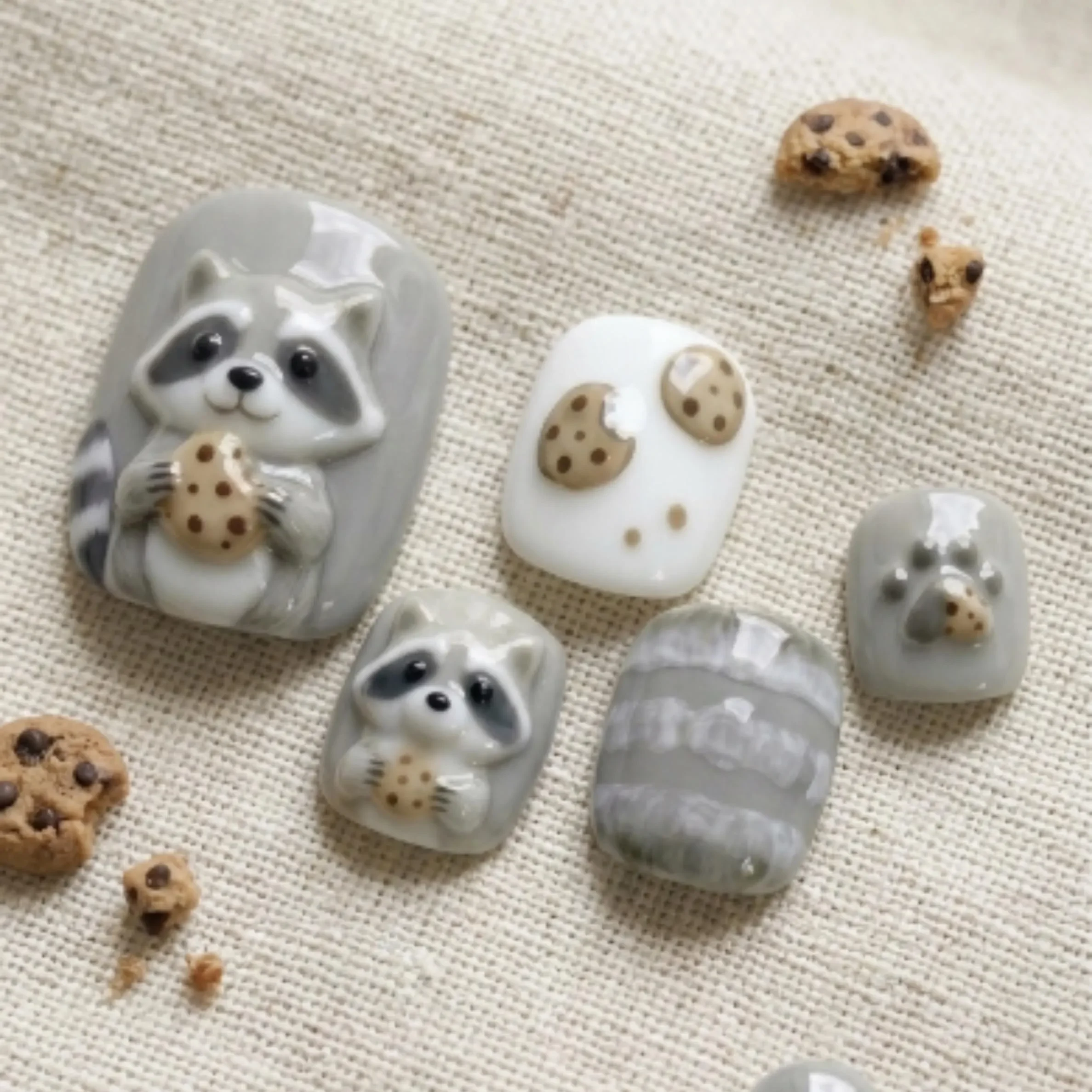 Pedicure Stickers, 3D Raccoon Nails, press on nails, custom press on nails, fake nails, Nails Art, stained glass nails, gold press on nails, 3d press on nails, luxury press on nails, handmade press on nails