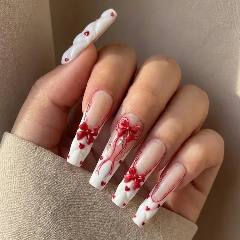 coquette nail design, press on nail set, press on nails, custom press on nails, fake nails, Nails Art, stained glass nails, gold press on nails, 3d press on nails, luxury press on nails, handmade press on nails