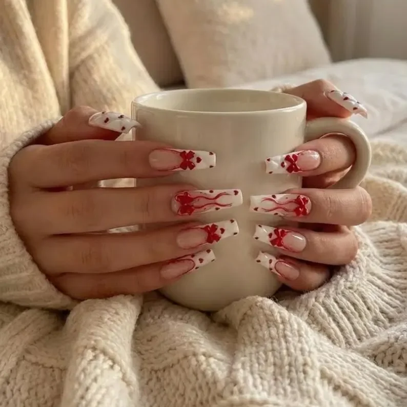 3D coquette nails, red bow nails, press on nails, custom press on nails, fake nails, Nails Art, stained glass nails, gold press on nails, 3d press on nails, luxury press on nails, handmade press on nails
