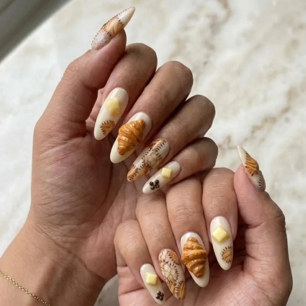 foodie fake nails, patchwork nails, press on nails, custom press on nails, fake nails, Nails Art, stained glass nails, gold press on nails, 3d press on nails, luxury press on nails, handmade press on nails