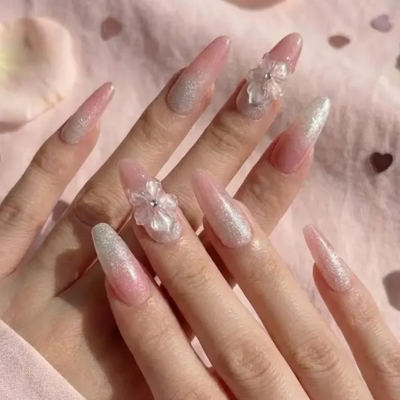 crystal flower, press on nails, custom press on nails, fake nails, Nails Art, stained glass nails, gold press on nails, 3d press on nails, luxury press on nails, handmade press on nails