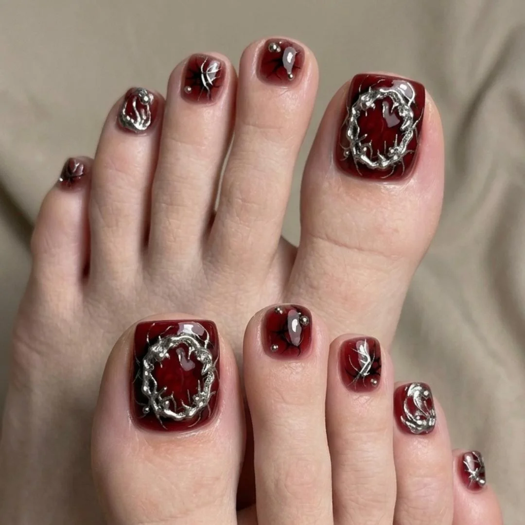 toes nails, red aura, press on nails, custom press on nails, fake nails, Nails Art, stained glass nails, gold press on nails, 3d press on nails, luxury press on nails, handmade press on nails