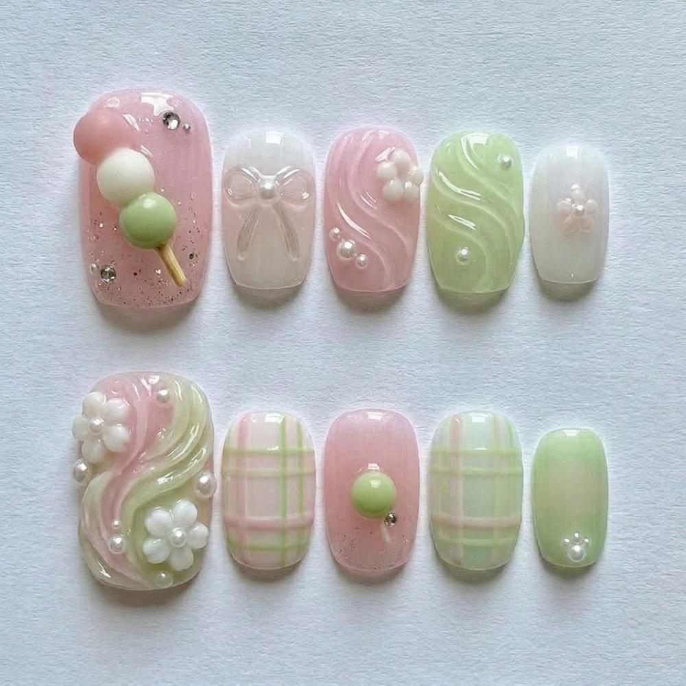 3D Dango Nails, Press On Nails, press on nails, custom press on nails, fake nails, Nails Art, stained glass nails, gold press on nails, 3d press on nails, luxury press on nails, handmade press on nails