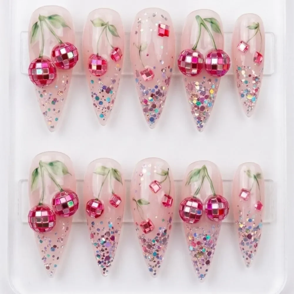 Glitter Ombre, Disco Cherry, press on nails, custom press on nails, fake nails, Nails Art, stained glass nails, gold press on nails, 3d press on nails, luxury press on nails, handmade press on nails