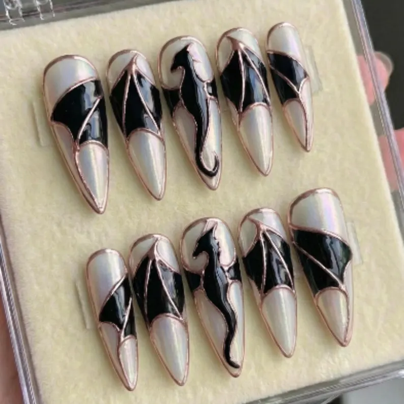 Press On Nails, Iridescent Pearl, press on nails, custom press on nails, fake nails, Nails Art, stained glass nails, gold press on nails, 3d press on nails, luxury press on nails, handmade press on nails