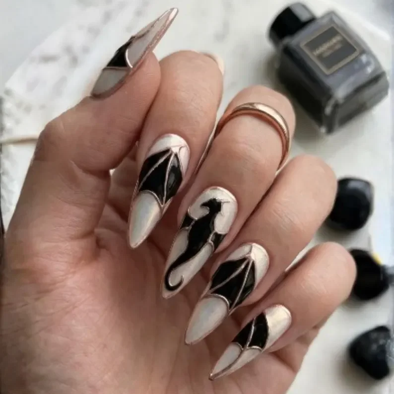 Press On Nails, Iridescent Pearl, press on nails, custom press on nails, fake nails, Nails Art, stained glass nails, gold press on nails, 3d press on nails, luxury press on nails, handmade press on nails
