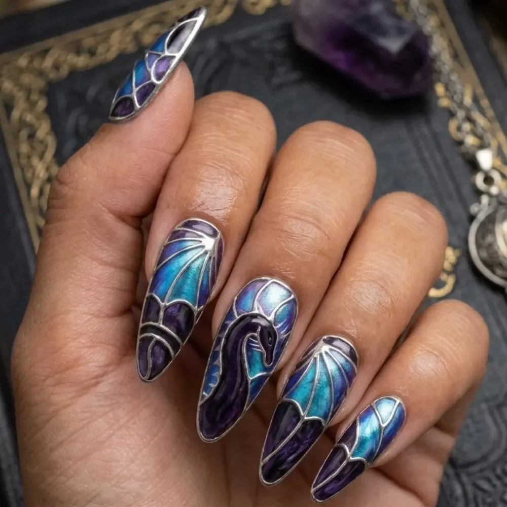 Press On Nails, Iridescent Purple, press on nails, custom press on nails, fake nails, Nails Art, stained glass nails, gold press on nails, 3d press on nails, luxury press on nails, handmade press on nails