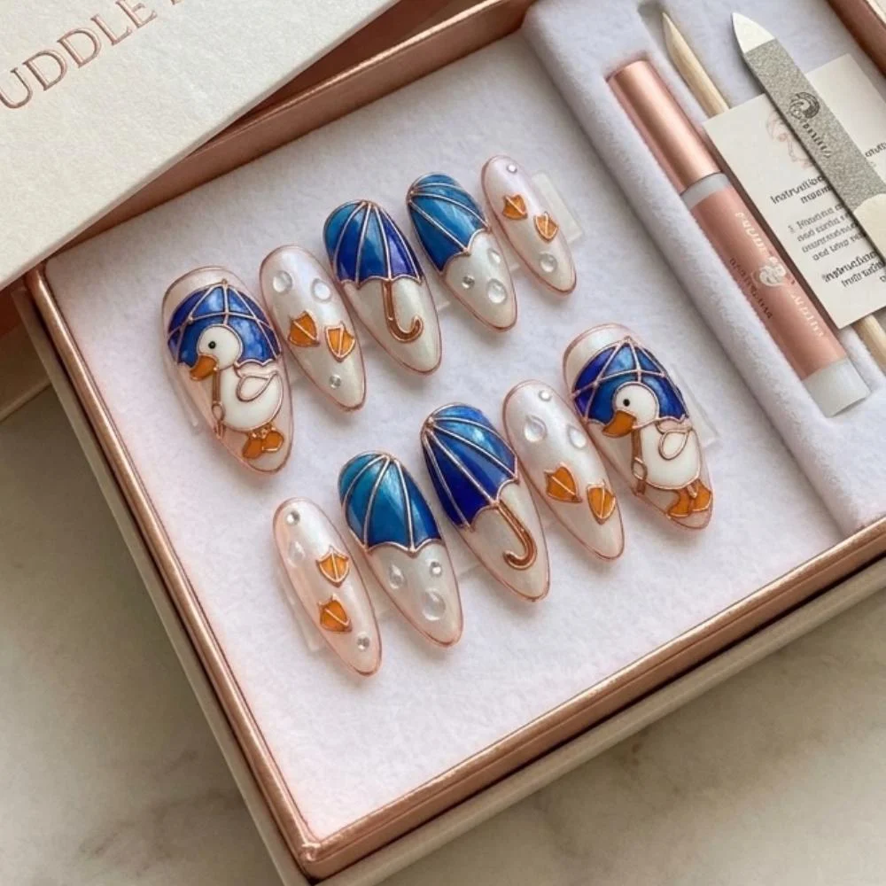 10 count nails, duck nail design, press on nails, custom press on nails, fake nails, Nails Art, stained glass nails, gold press on nails, 3d press on nails, luxury press on nails, handmade press on nails