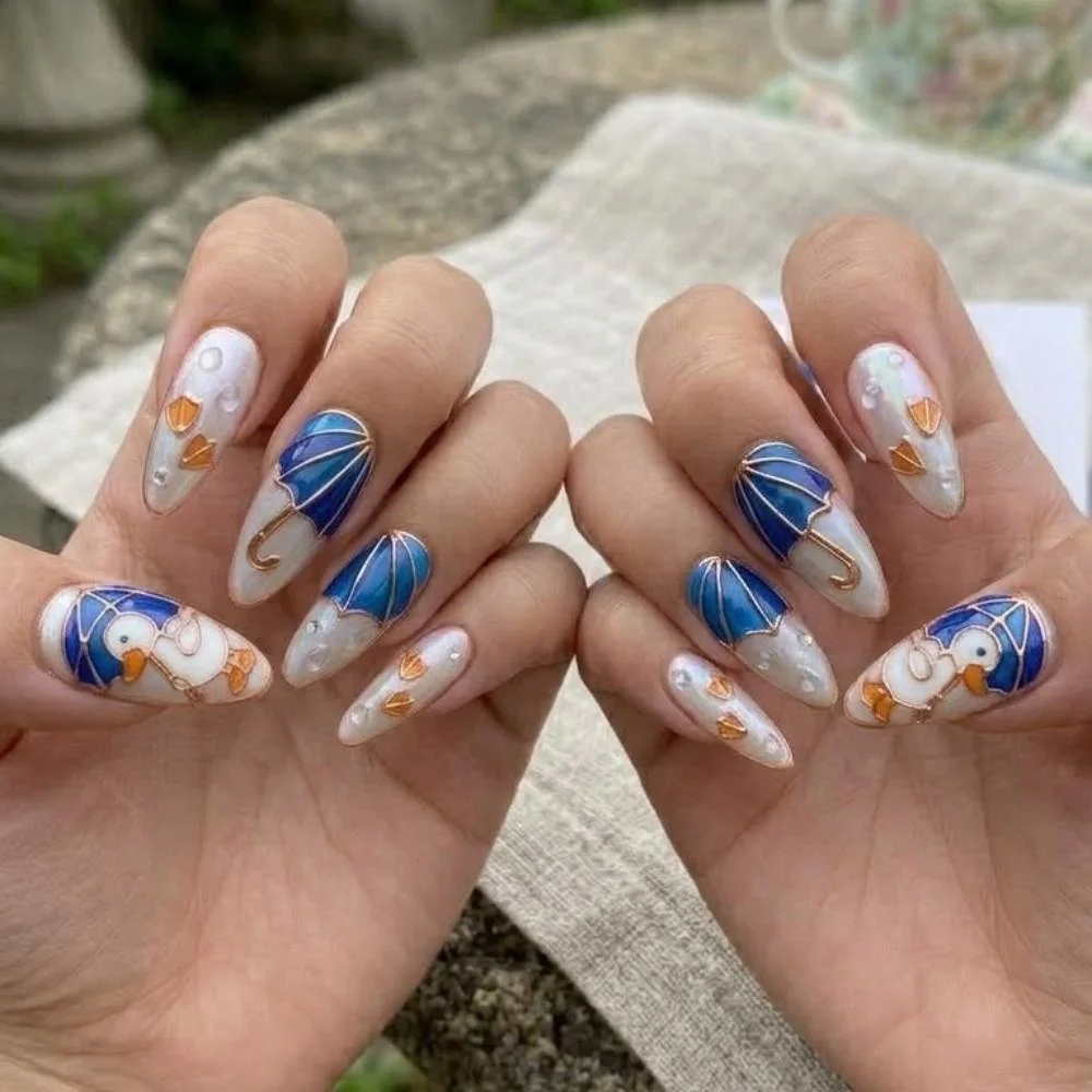 3D nail art, umbrella nail set, press on nails, custom press on nails, fake nails, Nails Art, stained glass nails, gold press on nails, 3d press on nails, luxury press on nails, handmade press on nails