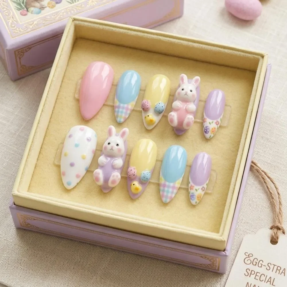 Easter Nail Art, Gingham Nails, press on nails, custom press on nails, fake nails, Nails Art, stained glass nails, gold press on nails, 3d press on nails, luxury press on nails, handmade press on nails
