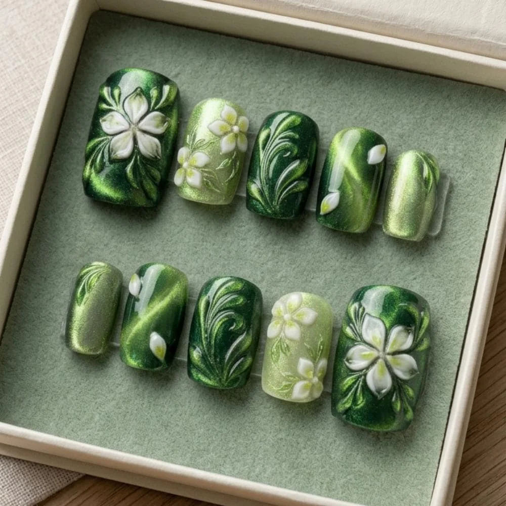 Floral Pedicure, 3D Sculpted Nails, press on nails, custom press on nails, fake nails, Nails Art, stained glass nails, gold press on nails, 3d press on nails, luxury press on nails, handmade press on nails