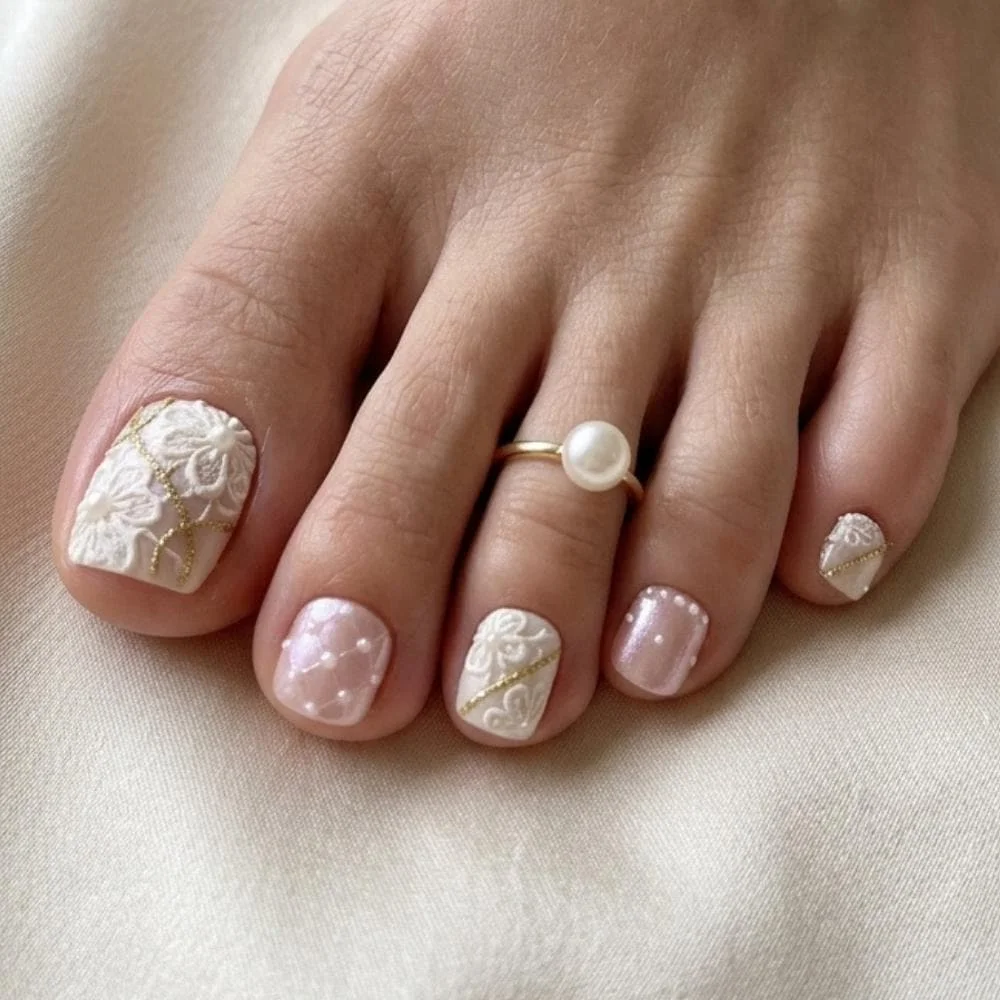Toes Press On, Pink Shimmer, press on nails, custom press on nails, fake nails, Nails Art, stained glass nails, gold press on nails, 3d press on nails, luxury press on nails, handmade press on nails