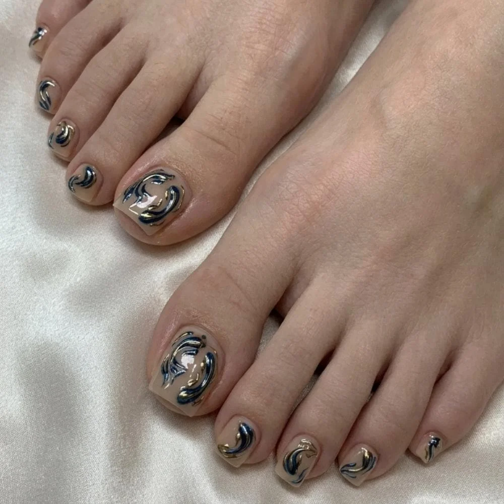 Shimmer Nail Art, Floral Toe Nails, press on nails, custom press on nails, fake nails, Nails Art, stained glass nails, gold press on nails, 3d press on nails, luxury press on nails, handmade press on nails
