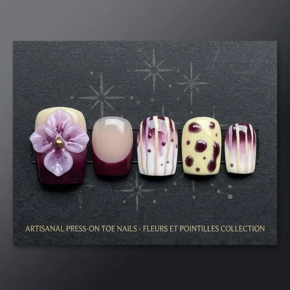 lilac flower design, dark purple nails, press on nails, custom press on nails, fake nails, Nails Art, stained glass nails, gold press on nails, 3d press on nails, luxury press on nails, handmade press on nails