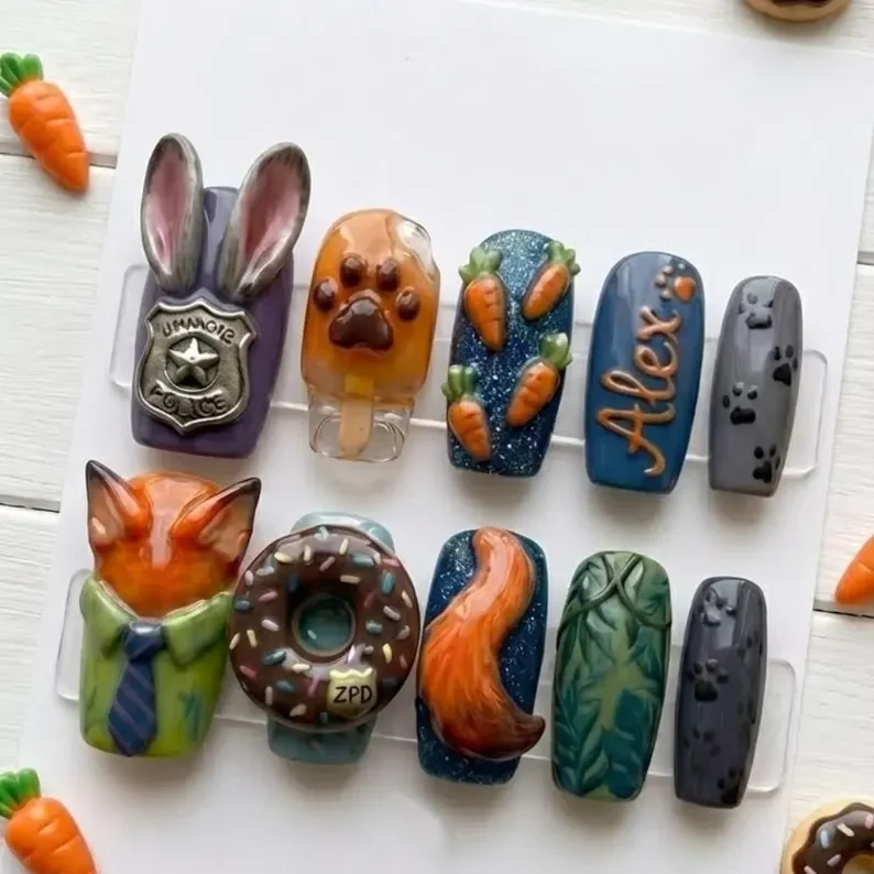 donut nail art, press on nails set, press on nails, custom press on nails, fake nails, Nails Art, stained glass nails, gold press on nails, 3d press on nails, luxury press on nails, handmade press on nails
