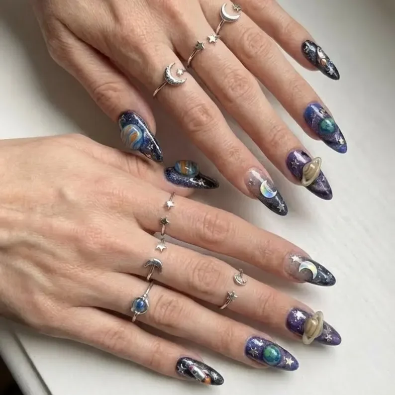 sci-fi nail art, 3D press on nails, press on nails, custom press on nails, fake nails, Nails Art, stained glass nails, gold press on nails, 3d press on nails, luxury press on nails, handmade press on nails