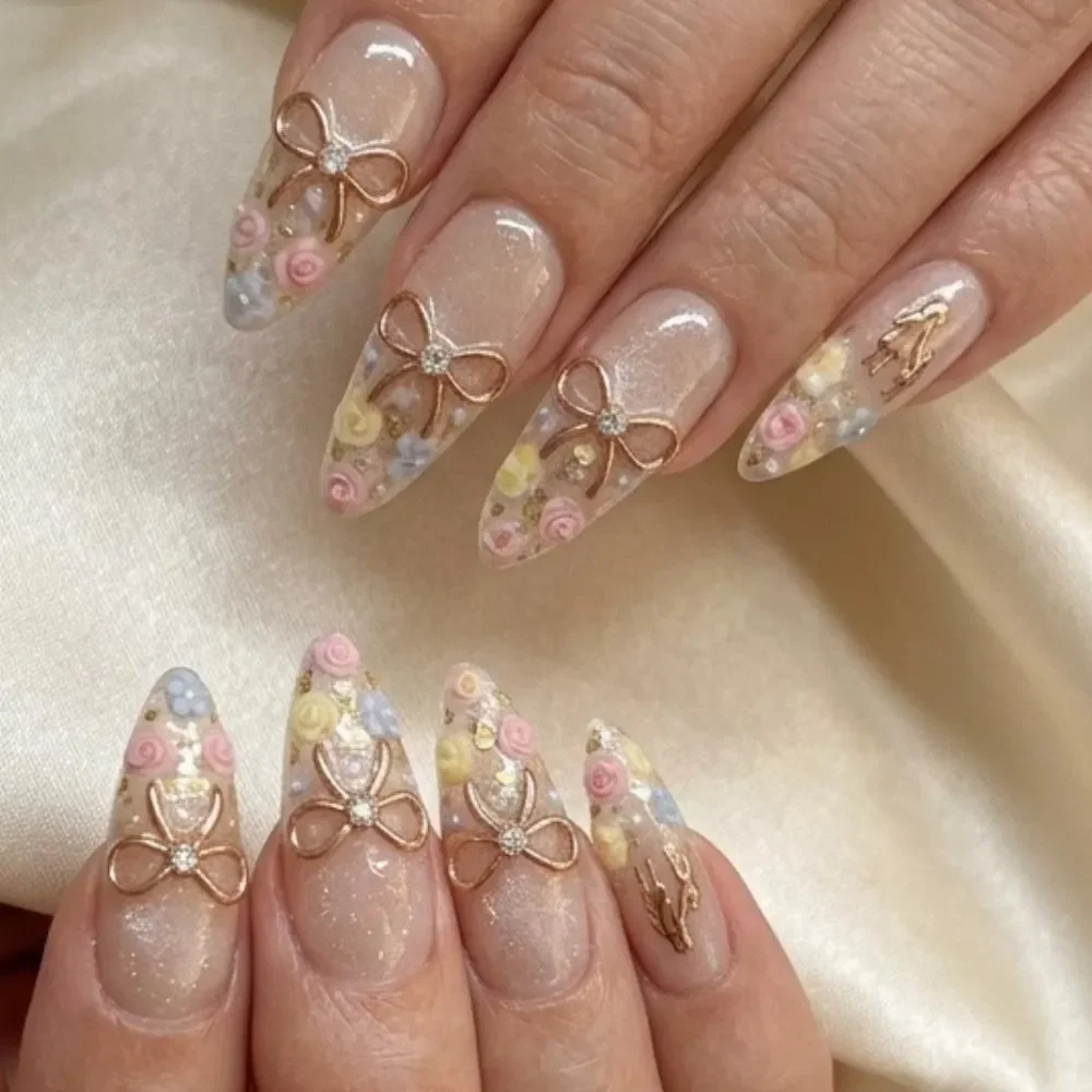 french tip nails, sugar floral, press on nails, custom press on nails, fake nails, Nails Art, stained glass nails, gold press on nails, 3d press on nails, luxury press on nails, handmade press on nails