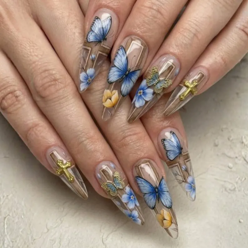 Christian cross nails, press on nails, custom press on nails, fake nails, Nails Art, stained glass nails, gold press on nails, 3d press on nails, luxury press on nails, handmade press on nails
