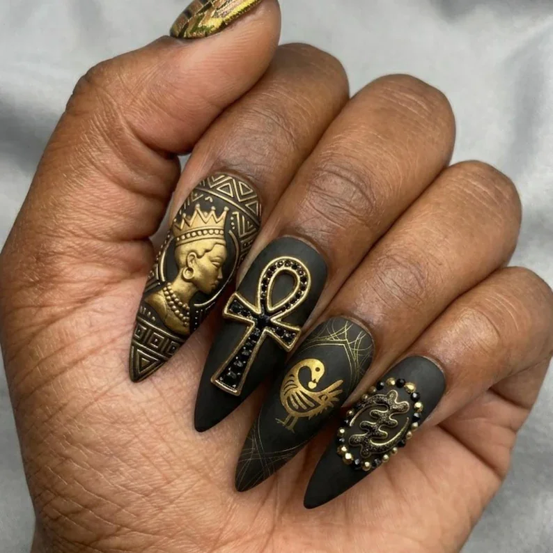Gold Charm, Pride Press On, press on nails, custom press on nails, fake nails, Nails Art, stained glass nails, gold press on nails, 3d press on nails, luxury press on nails, handmade press on nails