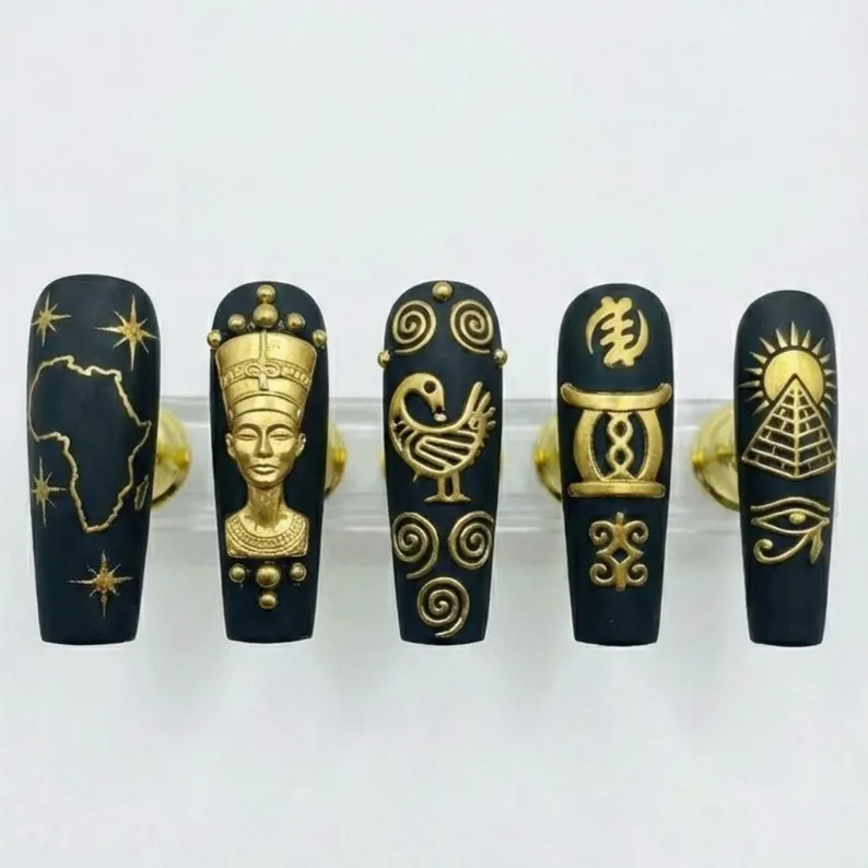 Black History Month, Nail Art, press on nails, custom press on nails, fake nails, Nails Art, stained glass nails, gold press on nails, 3d press on nails, luxury press on nails, handmade press on nails