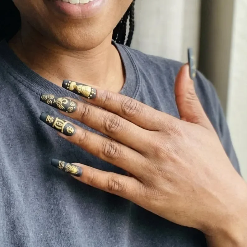 Black History Month, Nail Art, press on nails, custom press on nails, fake nails, Nails Art, stained glass nails, gold press on nails, 3d press on nails, luxury press on nails, handmade press on nails