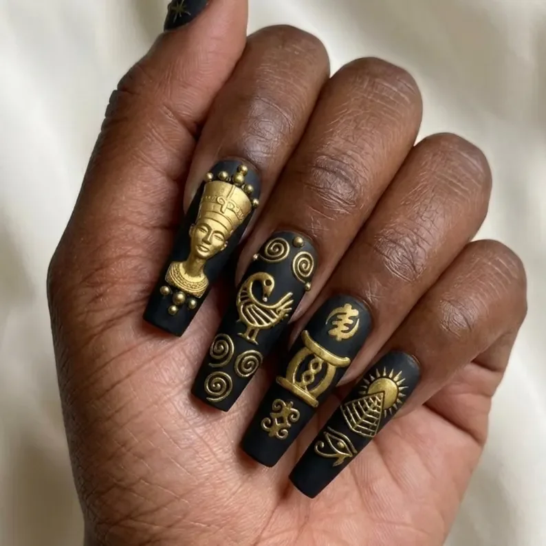 3D Nail Design, Black History Nails, press on nails, custom press on nails, fake nails, Nails Art, stained glass nails, gold press on nails, 3d press on nails, luxury press on nails, handmade press on nails