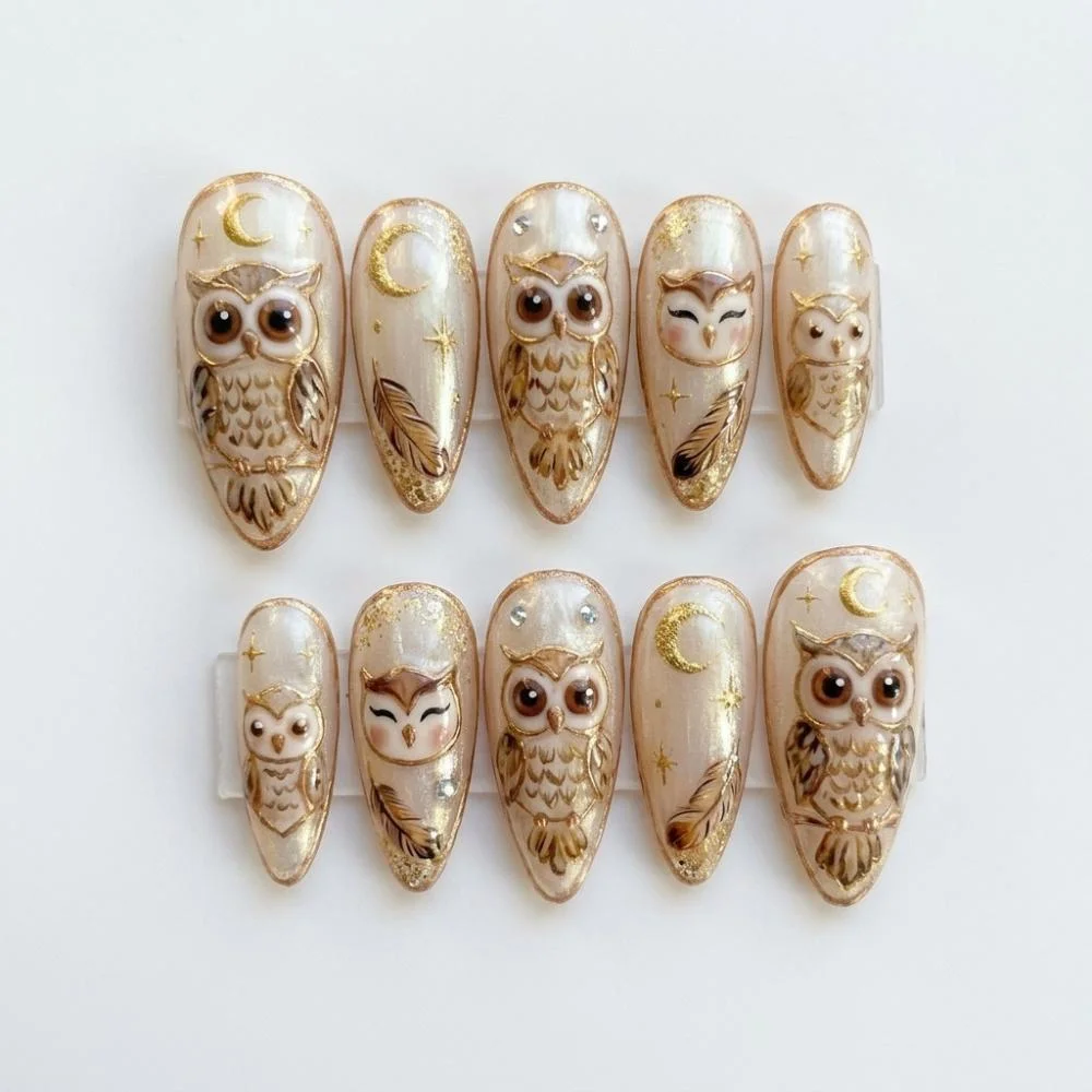 Celestial Moon, Moon Stars Art, press on nails, custom press on nails, fake nails, Nails Art, stained glass nails, gold press on nails, 3d press on nails, luxury press on nails, handmade press on nails