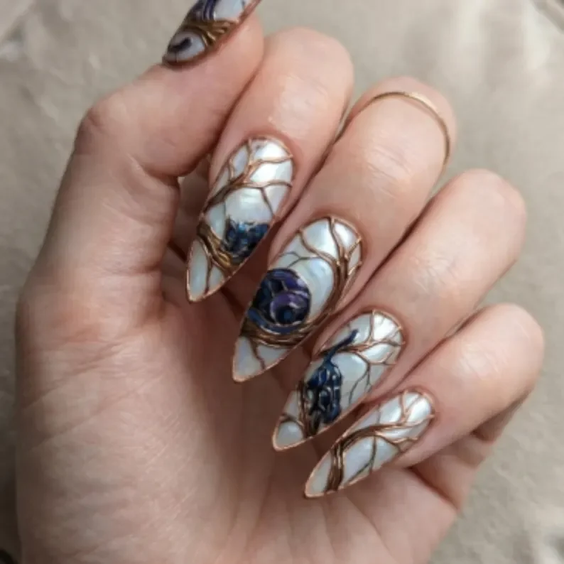 press on nails, midnight feline, custom press on nails, fake nails, Nails Art, stained glass nails, gold press on nails, 3d press on nails, luxury press on nails, handmade press on nails