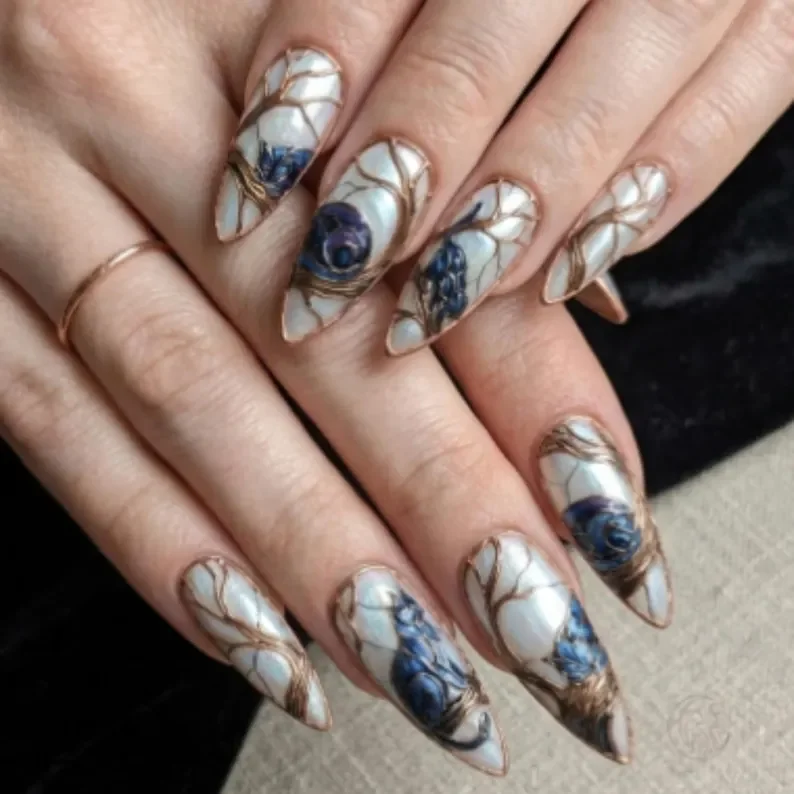 cathedral nail art, gothic nail design, press on nails, custom press on nails, fake nails, Nails Art, stained glass nails, gold press on nails, 3d press on nails, luxury press on nails, handmade press on nails