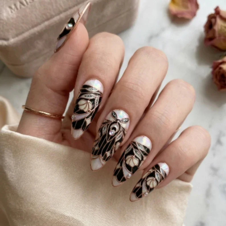 Iridescent Rose Gold, Stained Glass Nails, press on nails, custom press on nails, fake nails, Nails Art, stained glass nails, gold press on nails, 3d press on nails, luxury press on nails, handmade press on nails