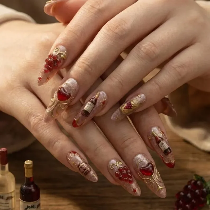 wine lover gift, press on nails, custom press on nails, fake nails, Nails Art, stained glass nails, gold press on nails, 3d press on nails, luxury press on nails, handmade press on nails