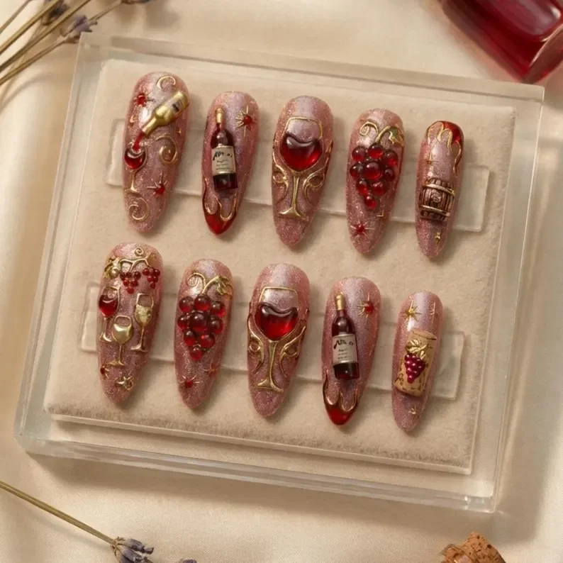 3D fruit nails, grape themed nails, press on nails, custom press on nails, fake nails, Nails Art, stained glass nails, gold press on nails, 3d press on nails, luxury press on nails, handmade press on nails